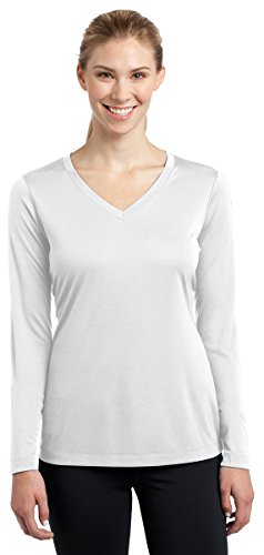 Sport-Tek Women's Long Sleeve V Neck PosiCharge Competitor Tee XS White