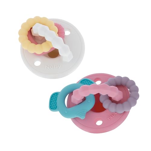 Image of Nuby Charms Silicone Infant Pacifier and Teether Toy - 2 Pack - 0+ Months - White and Pink