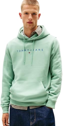 Tommy Jeans Sweat à Capuche Homme Linear Logo avec Capuche, Vert (Cloudy Jade Multi), S