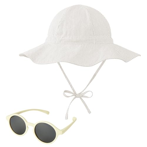 Image of Century Star Baby Girl Sun Hat with Sunglasses Toddler Boy Beach Hats UPF 50+ Baby Bucket Hat Wide Brim Infant Sun Hat