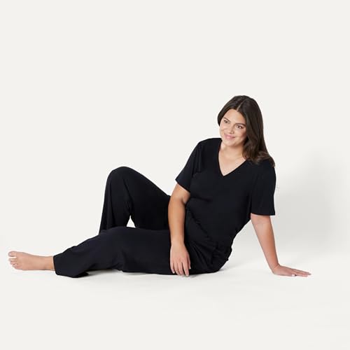 Amazon Essentials Women's Short Sleeve Soft Cotton Blend T-Shirt and Pant Sleepwear Set, Black, Small - image 6