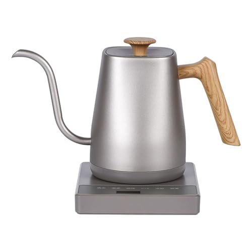 Pitycbo Hervidor Eléctrico Hervidor Rápido de 1000W Tetera de Cuello de Calentador de Agua con Panel Temporizador Adecuado para Preparar Leche Y Chocol, Grano de Madera Astillado, Individual