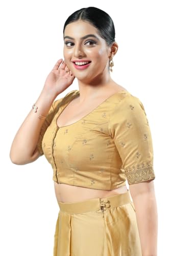 Image of Vamas Women's Silk Padded Self Design Half Sleeve Readymade Saree Blouse (X-1166.ELB)