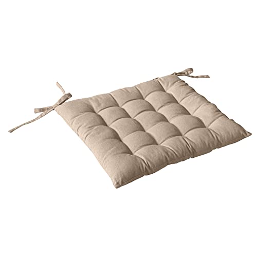 Enjoy Home, Galette de Chaise piquée, Beige Naturel, carré 38x38cm, 100% Coton, Attache par Nouettes, Idéal pour Une Assise Confortable, Collection Panama