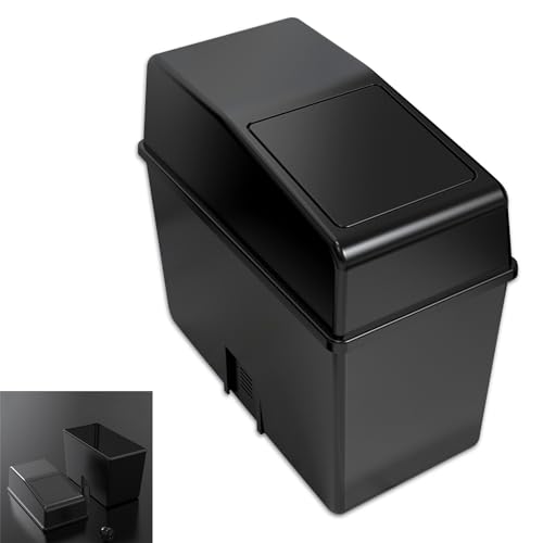 Image of Tesnaao Pack-1 Multifunctional Car Trash Can, 8.2 inch x 7.8 inch x 3.9 inch Waterproof Portable Plastic Vehicle Storage Accessories with Lid, Universal Automotive Trash Can for Office Home Truck SUV Car (Black)