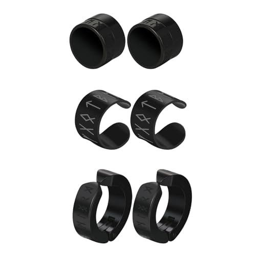 6PCS Viking Non-Piercing Magnetic Earrings: Stainless Steel Black Punk Fake Cheater Studs Clip On Jewelry for Men Women