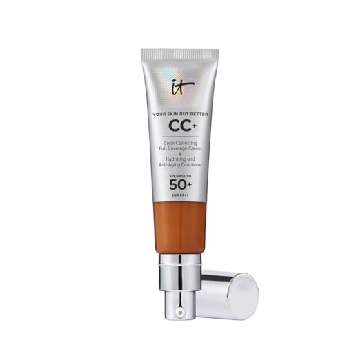 IT Cosmetics CC+ Cream SPF 50+ Full-Coverage CC Foundation, Hydrating Skincare, With Hyaluronic Acid, Niacinamide & Vitamin E for a Radiant Finish, Your Skin But Better, Shade: Rich Honey, 32ml