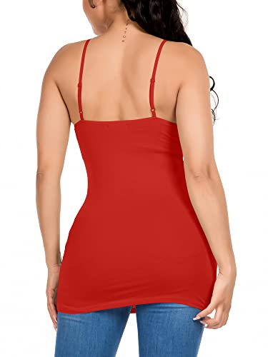 Image of Long Cotton Camisole Tank Tops for Women | Basic Braless Layering Tops with Adjustable Spaghetti Straps