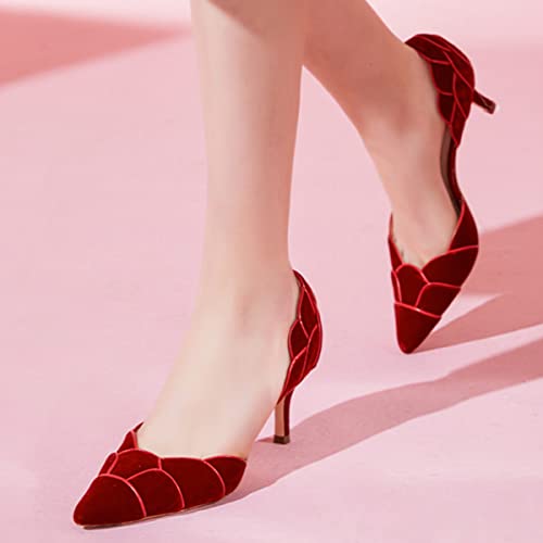 Image of XYD Women's Pumps, Elegant Pointed Toe, D'Orsay Kitten Low Heels, Rhinestone Studs, Slip-On Satin Shoes for Wedding