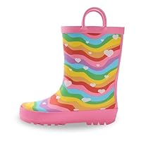 EUXTERPA Kids Wellington Boots For Girls Rainbow Waves Rubber Wellies boots Unisex Children Waterproof Rain Boots with Pull On Handles Size 7