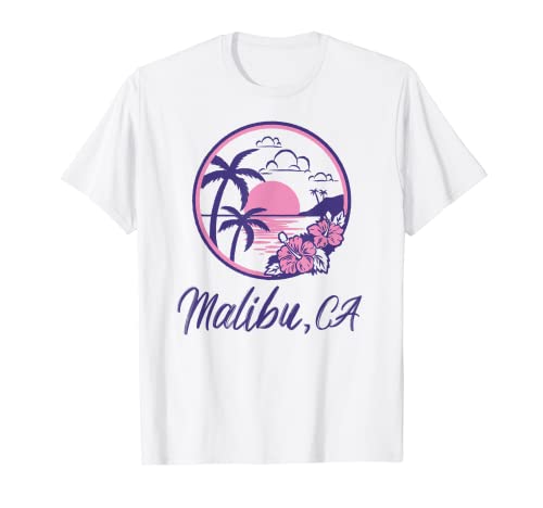 Malibu Beach California Sunset Palmeras florales Camiseta