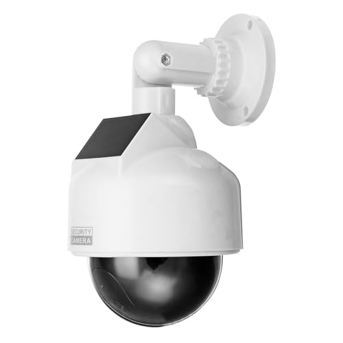 GOEDCH Caméra factice Speed Dome avec énergie solaire : Faux appareil de surveillance avec LED rouge clignotante, étanche, fonctionnement solaire, caméra factice solaire pour intérieur et extérieur
