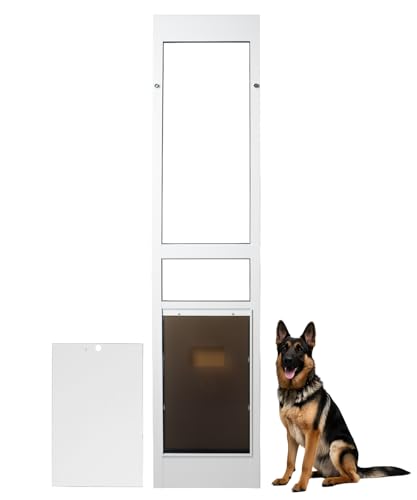 FAMIGRO XL sliding glass dog door insert, white aluminium panel with a tall rectangular flap — sized for patio doors between 79 and 82 inches tall