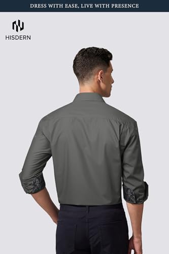 Image of HISDERN Mens Business Dress Shirts Long Sleeve Casual Button Down Shirt Formal Inner Collar Contrast Shirt for Men Wedding