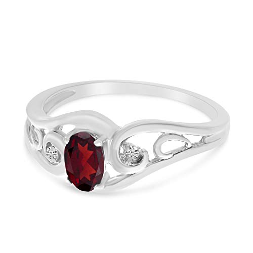 10K White Gold Oval Garnet And Diamond Ring (Size 9) #TOP2