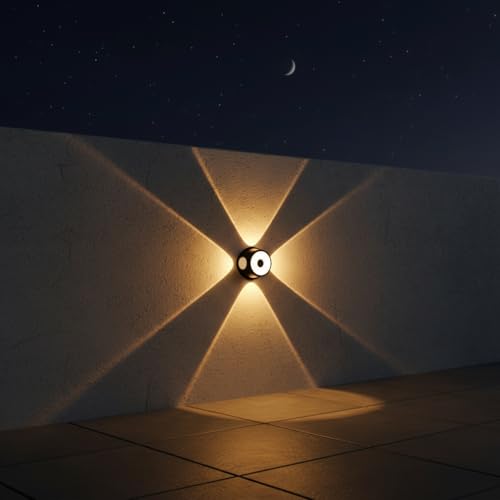 Image of FERA Waterproof Up Down Led Wall Lamp, Aluminium IP65 Body 4+1 Ray, Warm White, Indoor /Outdoor Decorative Wall Sconce Light (Ironman Warm)