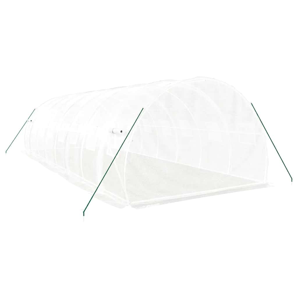 Gewächshaus mit Stahlrahmen Weiß 24 m² 8x3x2 m für Hobbygartenbau, Pflanzenpflege, Tomatenhaus, Frühbeet, Überwinterung, Balkon, Terrasse, mit Belüftung, robustem Rahmen
