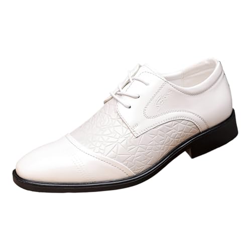 Men's Leather Print Classic Low Heel Oxfords Fashion Pointed Toe Comfortable Lace Up Low Top Non-Slip Rubber Sole Business Dress Shoes for Formal Wedding Prom