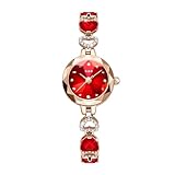 ROSEEONNE Watch Jewelry Womens Watch Bracelet with Ruby Crystal for Wife Girlfriend Mothers Idea Gift Womens Wrist Watches(Rot)