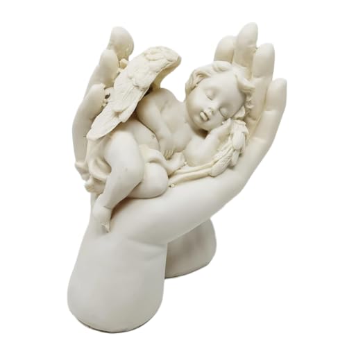 Elegant Sleeping Angel Cherub in Hand Ornament - 11cm High | Handcrafted Memorial Decoration | Serene Home & Garden Decor (JR-1482)