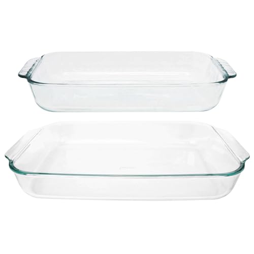 Pyrex Basics Clear Glass Oblong Baking Dish Set, 2-Piece Value Pack (3-Quart & 2-Quart) - Oven, Microwave and Dishwasher Safe, Perfect for Casseroles, Deserts, Food Preparations and so much More - Made in USA