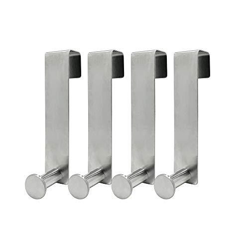 Over The Door Hooks for Cabinets and Cupboards, Shower Hooks Towel Hanger for Glass Door, Towel Hooks for Kitchen Bathroom Cabinets Cupboards, Stainless Steel Utility Hooks Water-Proof, Pack of 4