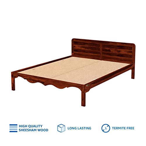 Image of STRATA FURNITURE Solid Sheesham Wood Mehraab Queen Size Bed Without Storage | Palang Cots Wooden Double Beds with Headboard | Ideal Furniture for Living Room Bedroom (Honey Finish)