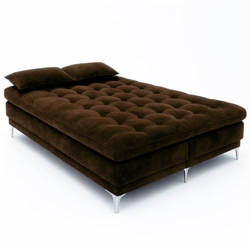 Image of FURNY Eagel 3 Seater Fabric Sofa Cum Bed with 2 Cushions (Brown) with Velvet Fabric | Durable with Comfort | Perfect for Living Room, Bedrooms, Offices