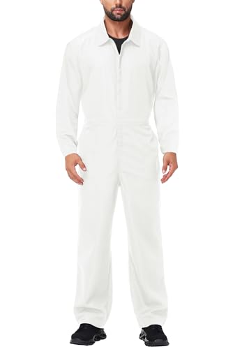 Arankhiger Unisex Halloween Jumpsuit Women Long Sleeve All White Cdady Coveralls Zip Up Cosplay Party Work Uniform L