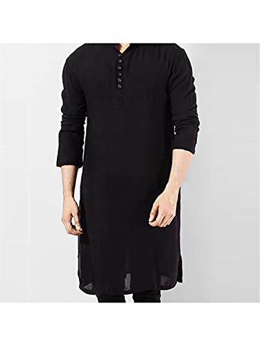 Men Muslim Kurta T-Shirt Long Sleeve Buttons Stand Collar Kaftan Blouse Robe3