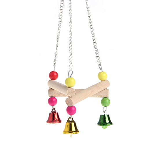 PoeHXtyy Loro Columpios Campanas Jaula Juguete Marco de Madera de pie Juguetes Triángulo Soporte Escalera Escalada Pájaro Mordidas Juguete