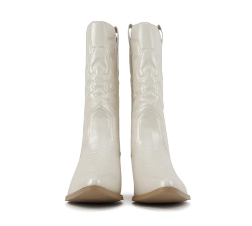 Image of Soda inchTELLER inch ~ Women's Western Cowboy Boots with Stitched Detailing, Pointed Toe, and Low Block Heel