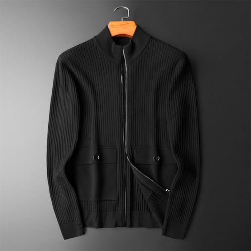 Men's Wool Winter Sweaters Long Sleeve Business Casual Stand Collar Solid Zipper Knitted Cardigan3