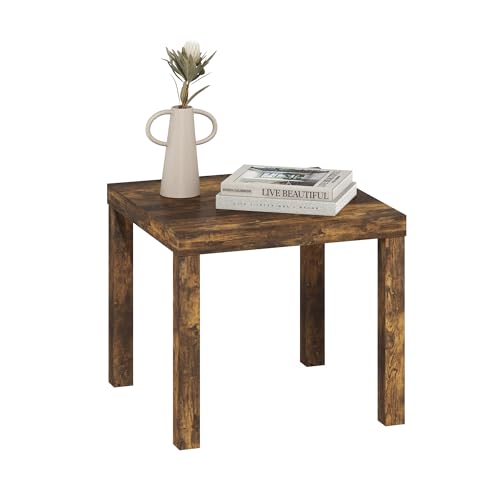 Image of Furinno Classic Side Table, Square Modern End Table with 1.8 inch Triple Thick Tabletop, Simple Night Stand, Bedside Table, Toolless Assembly, for Living Room, Bedroom, Amber Pine