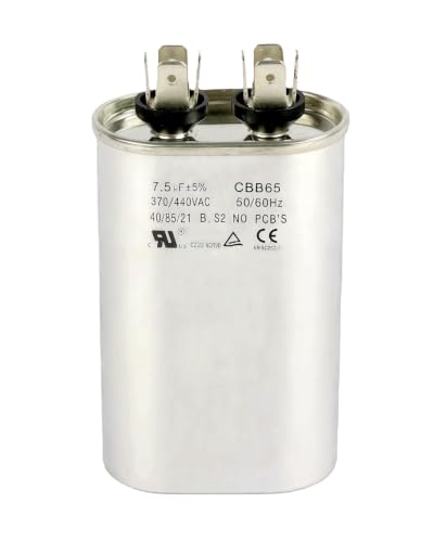 7.5 MFD Oval Run Start Capacitor CBB65 370V/440V for AC Furnace Blower Motor RV AC Repair,±5% Tolerance, UL Recognized