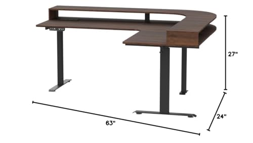 Image of FEZIBO L Shaped Standing Desk with Arc LED & Power Outlet, Exclusive Uprated 3 Motors Support 330LBS, Electric Height Adjustable L Shaped Desk with Large Monitor Stand, for Gaming Office, Black Walnut
