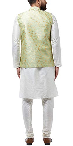 Image of SOJANYA (Since 1958, Men's Silk Blend Grey Kurta Pyjama & Silk Blend Jacket Combo
