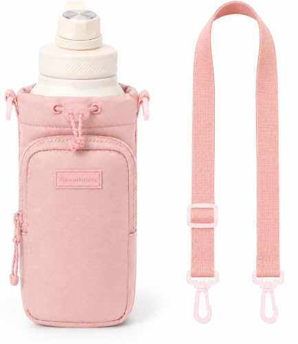 Bolsa Porta Garrafa Squeeze para Copo Térmico com Alça Ajustável tipo Shoulder Bag, Ideal para Garrafas de Água, Transporte Prático e Confortável para Uso Diário – Qualidade Premium LNMAX® (Rosa)