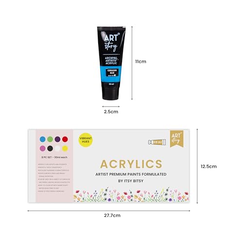 Image of Itsy Bitsy Art Story Artists Acrylic Paint Set - Bright 8 colours X 30ml each| for Paper, Canvas, MDF, Wall, Glass, Plastic, Metal, Terracotta|Premium Multi Surface paint for DIY Art & Craft| For Beginners Students Adults