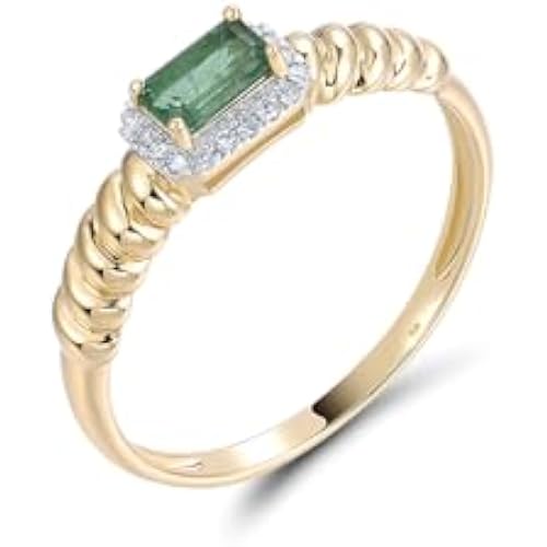 Santuzza 10K Solid Gold Solitaire Gemstone Genuine Diamond Ring for Women