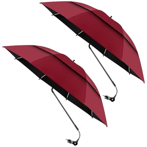 2pcs paraguas de silla con abrazadera de 180 ° ajustable, upf100+ viento de doble tope paraguas de silla de playa para patio, campamento, de ruedas, carritos de golf, vela roja