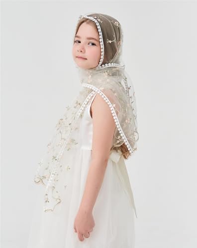 Rectangular Veil for Girls Rose Embroidered Veil Floral Veil for First Communion Girls Flower Veil K14