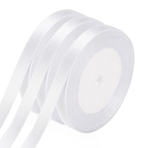 Ruban de satin blanc - Longueur 66 m - Largeur 10 mm - Ruban décoratif large pour mariage, anniversaire, bricolage - Rouleau de 22 m Cover