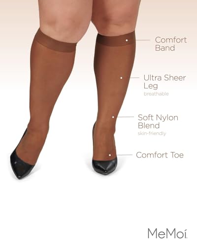 Image of MeMoi 2 Pack Plus Size Knee Highs for Women, Breathable Ultra Sheer Knee High Socks - Sizes 1X-4X