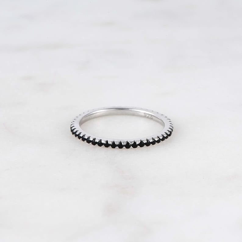 Dainty Black Onyx Ring - Stackable band - 14K Gold Vermeil over Sterling Silver - Delicate Everyday Ring - Black Gemstone - GJH0013
