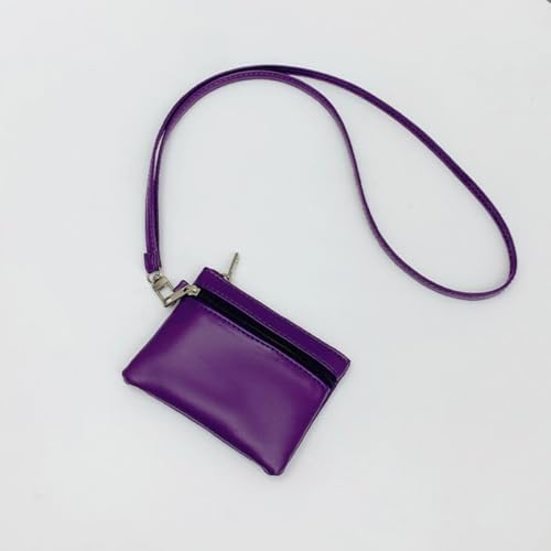 PU Leather Double Zipper Wallet Purse for Women Men Hands Free Neck Wallet with Long Strap-Purple2