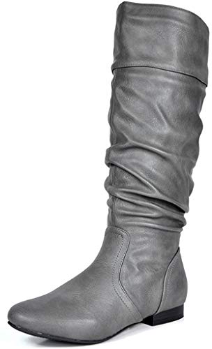DREAM PAIRS Women s BLVD Grey Pu Knee High Pull On Fall Weather Boots Wide Calf Size 7.5 M US