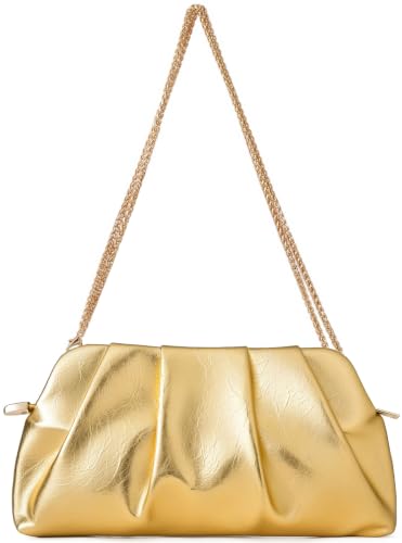 Image of Evening Bag for Women Ruched Clutch Purse Detachable Metal Chain Crossbody Bag