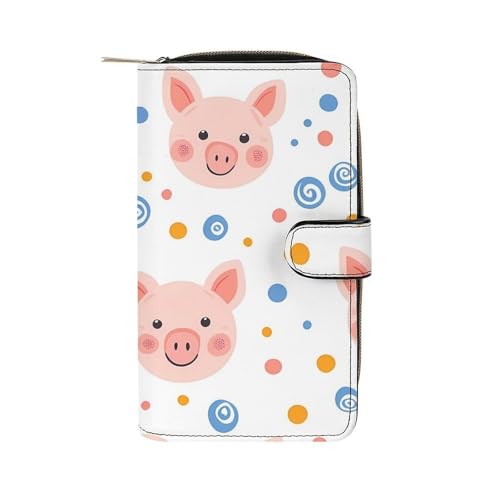 Piglet Polka Dot Swirl Long Wallet for Women Men Purses Coin Pouch Credit Card Holder Organizer