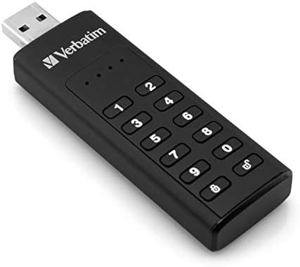 Akaiky view of the Verbatim Keypad Secure USB drive showing the numeric keypad and Verbatim logo.